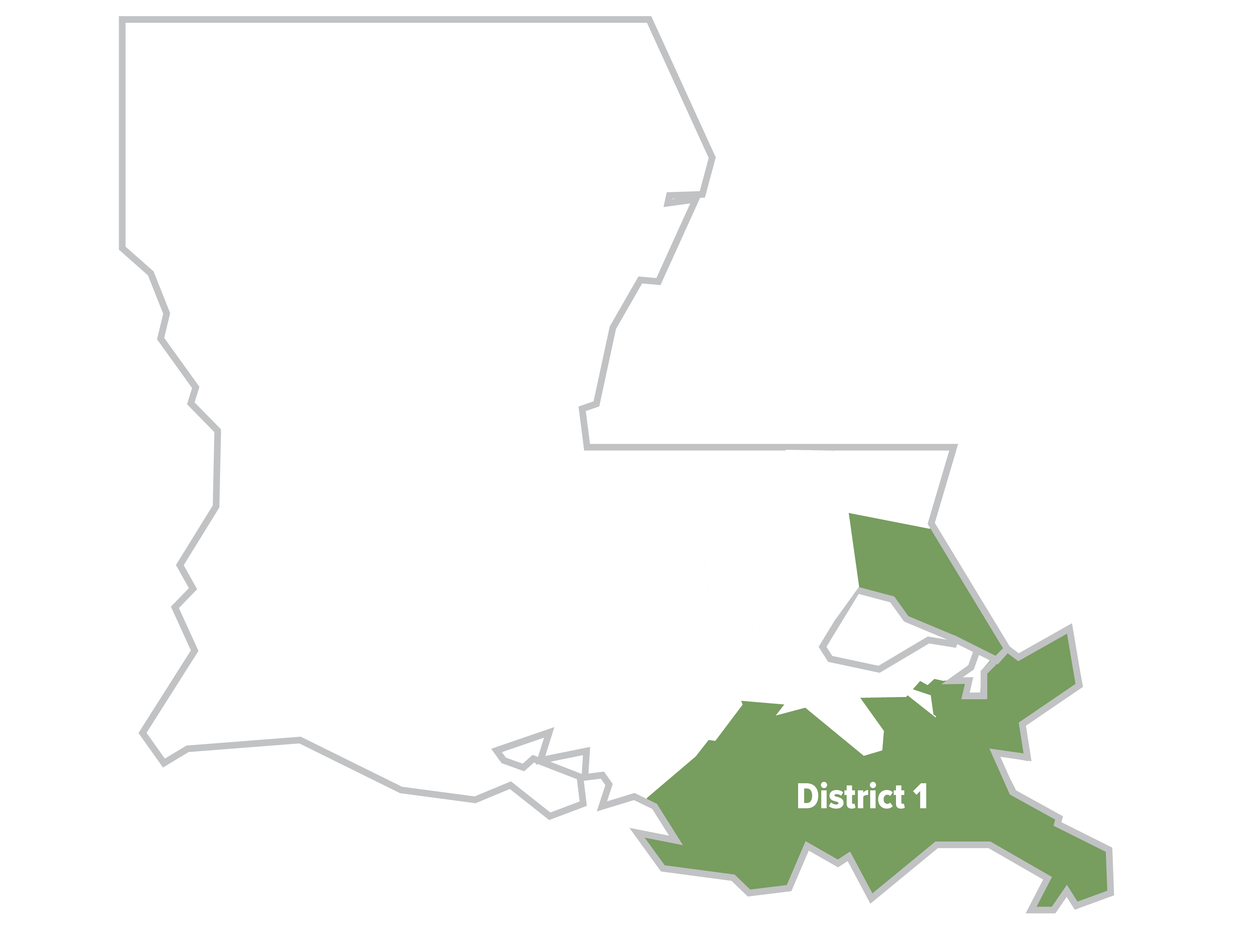 Louisiana map with one out of six districts represented.